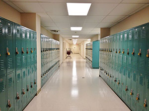 School Hallway Lined with Lockers