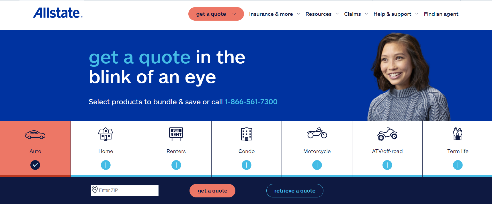 Best Car Insurance for Doctors: Allstate Site Screenshot