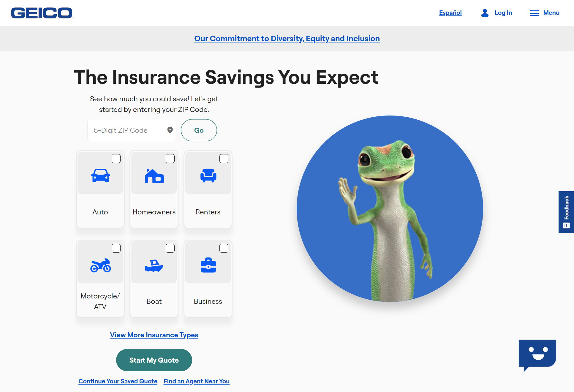 Geico Site Screenshot: Cheap Car Insurance in Washington D.C.