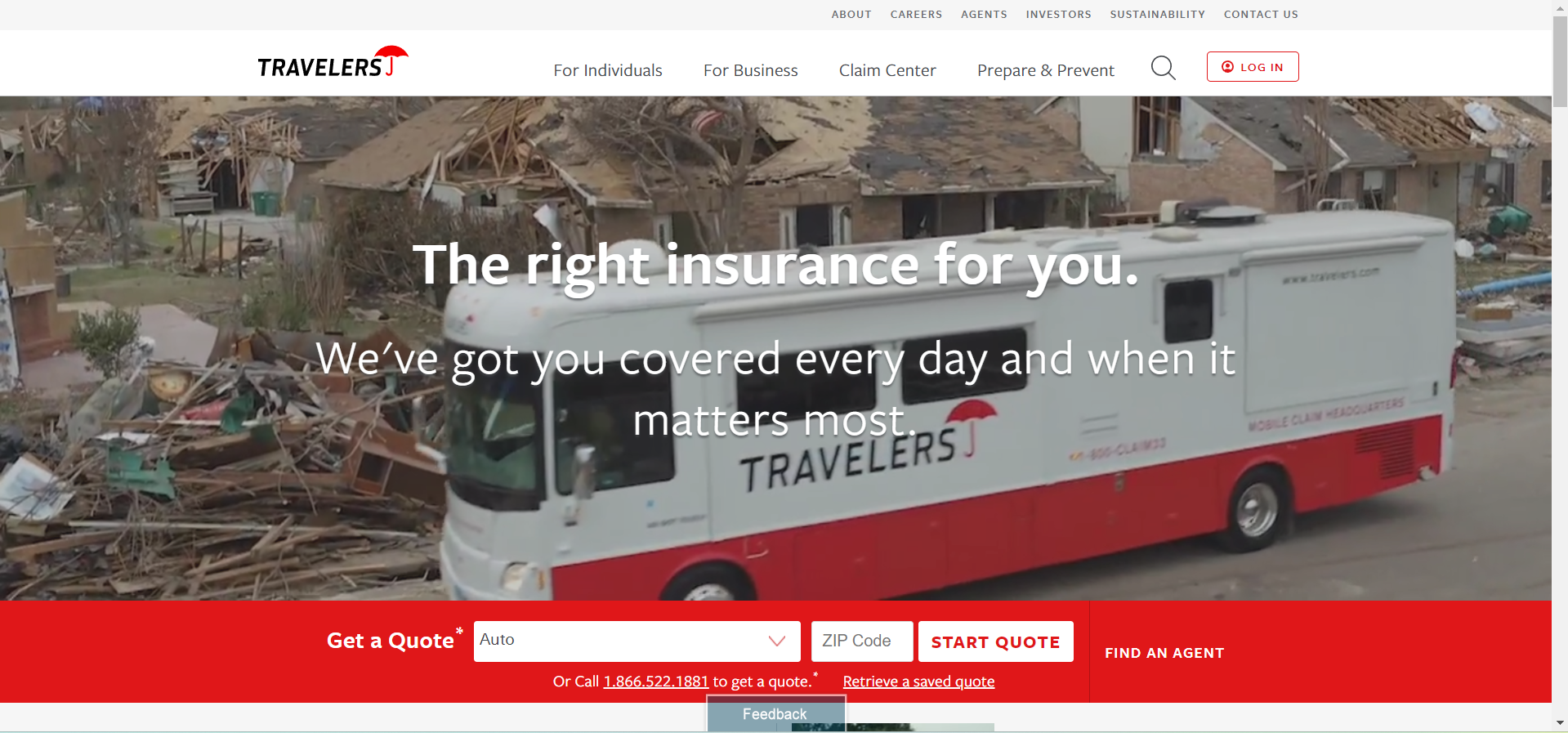 Travelers Site Screenshot: Cheap Car Insurance in North Dakota